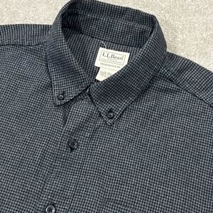 LL Bean Men Gray Wicked Good Flannel Shirt Houndstooth Long‎ Sleeve Button Large